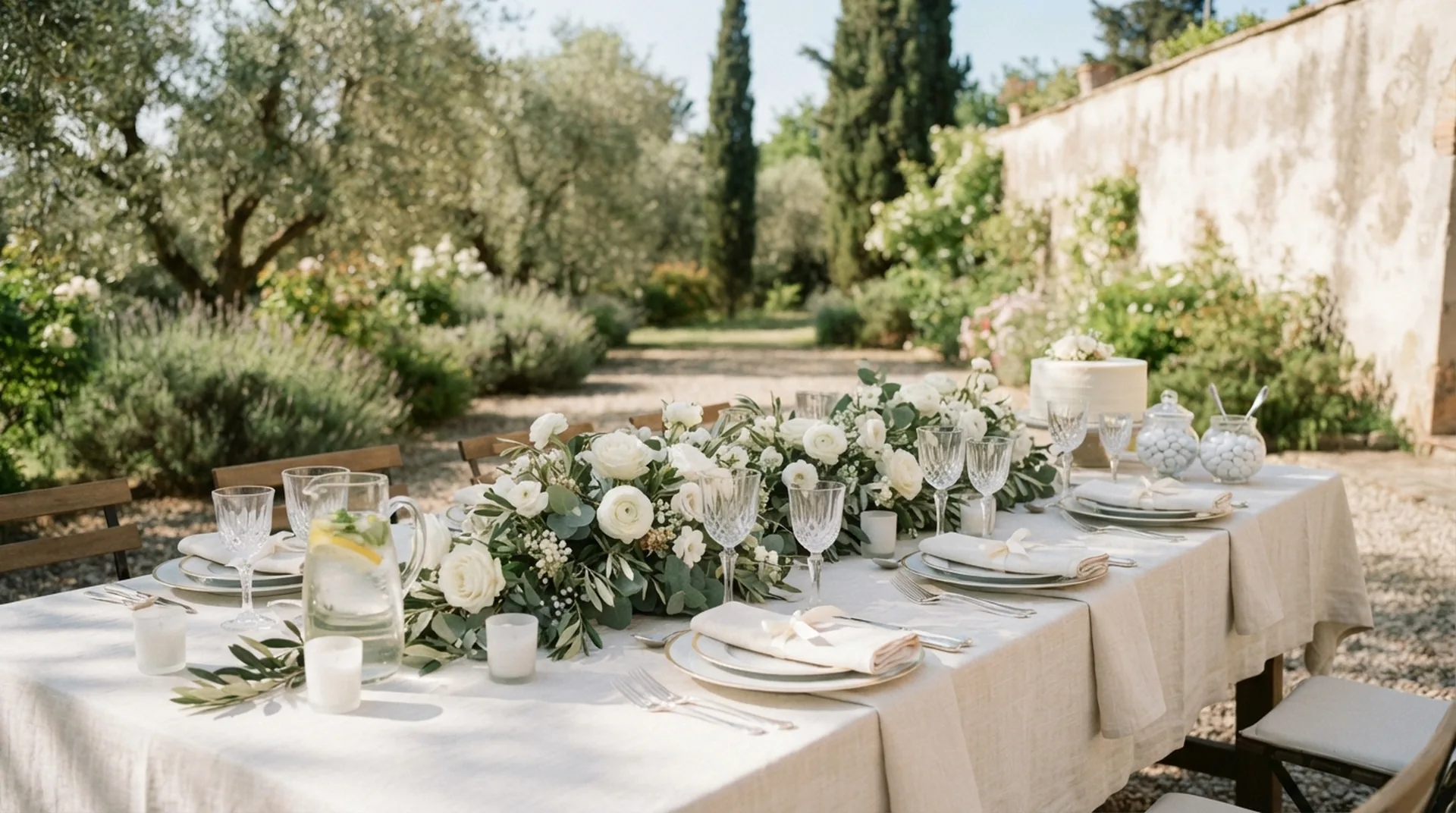 Catering per comunione a Roma: tavola apparecchiata nel giardino di una villa - Cookinart