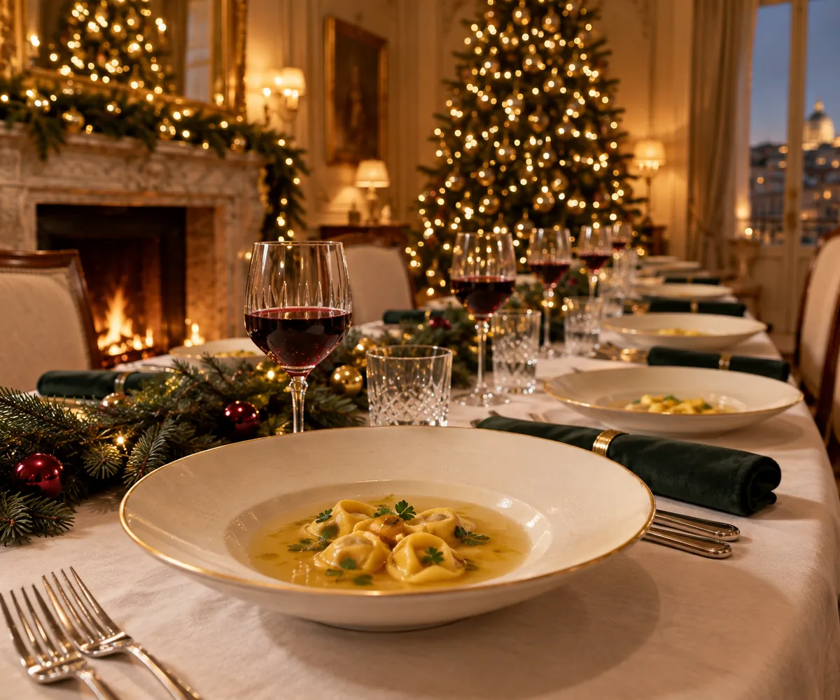 Tortellini in broth served by a private chef for Christmas dinner in Rome