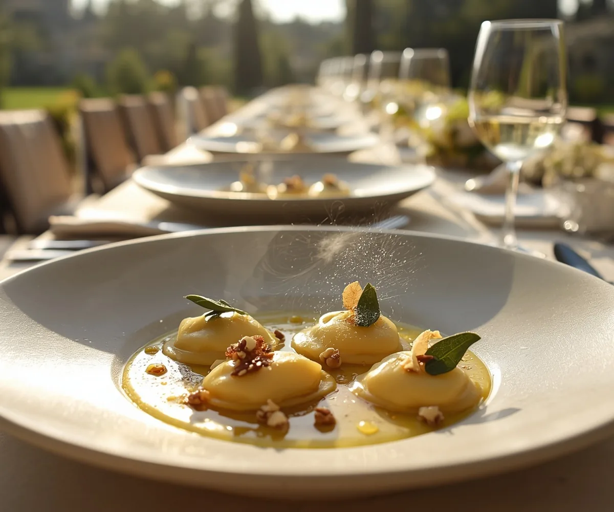 Fine dining wedding dish served at a destination wedding in Italy