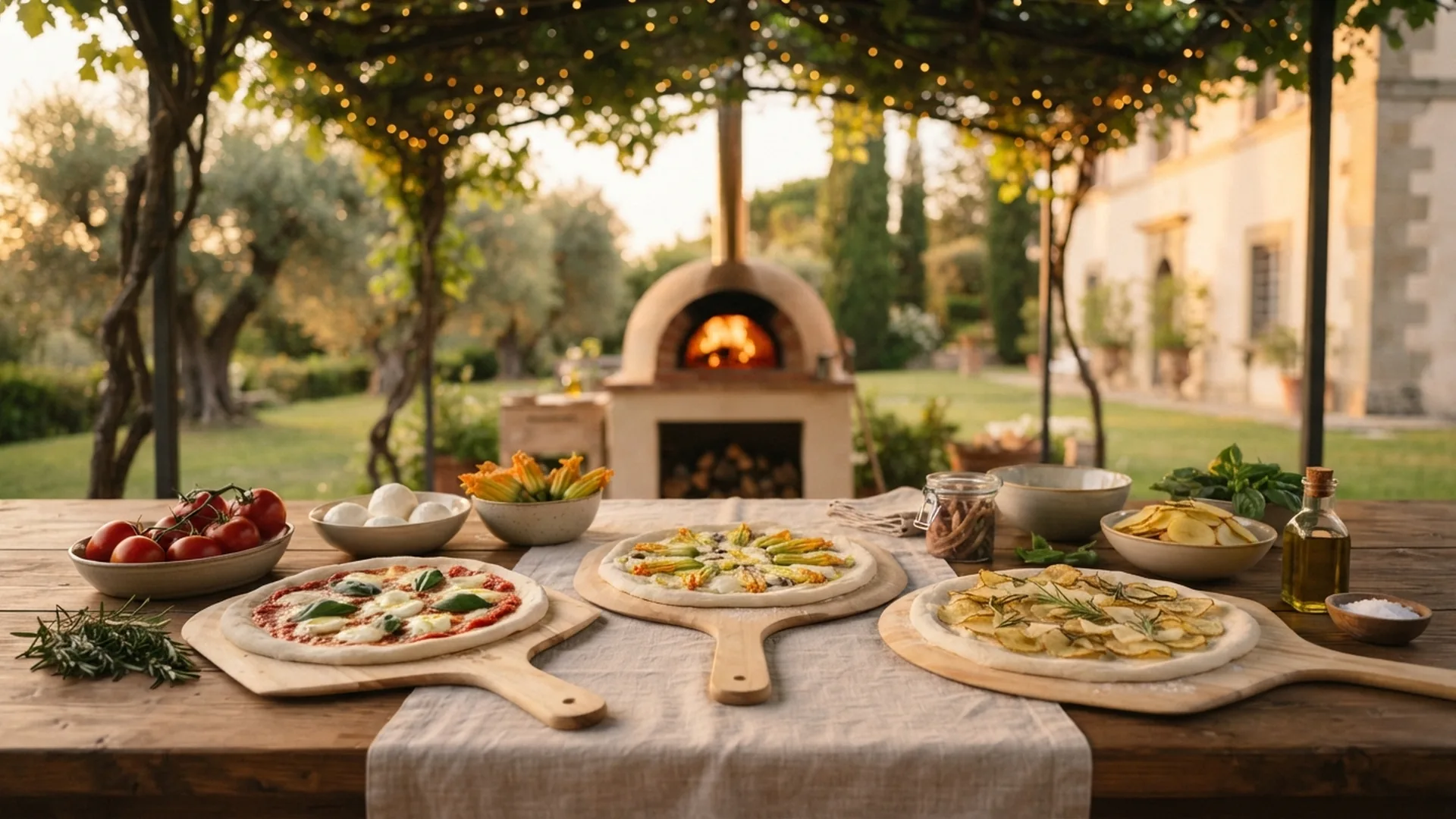 Homemade pizzas ready for the oven during a pizza making class in Rome