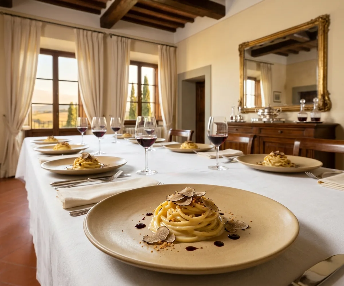 Fine dining Tuscan dish plated by a private chef in Tuscany