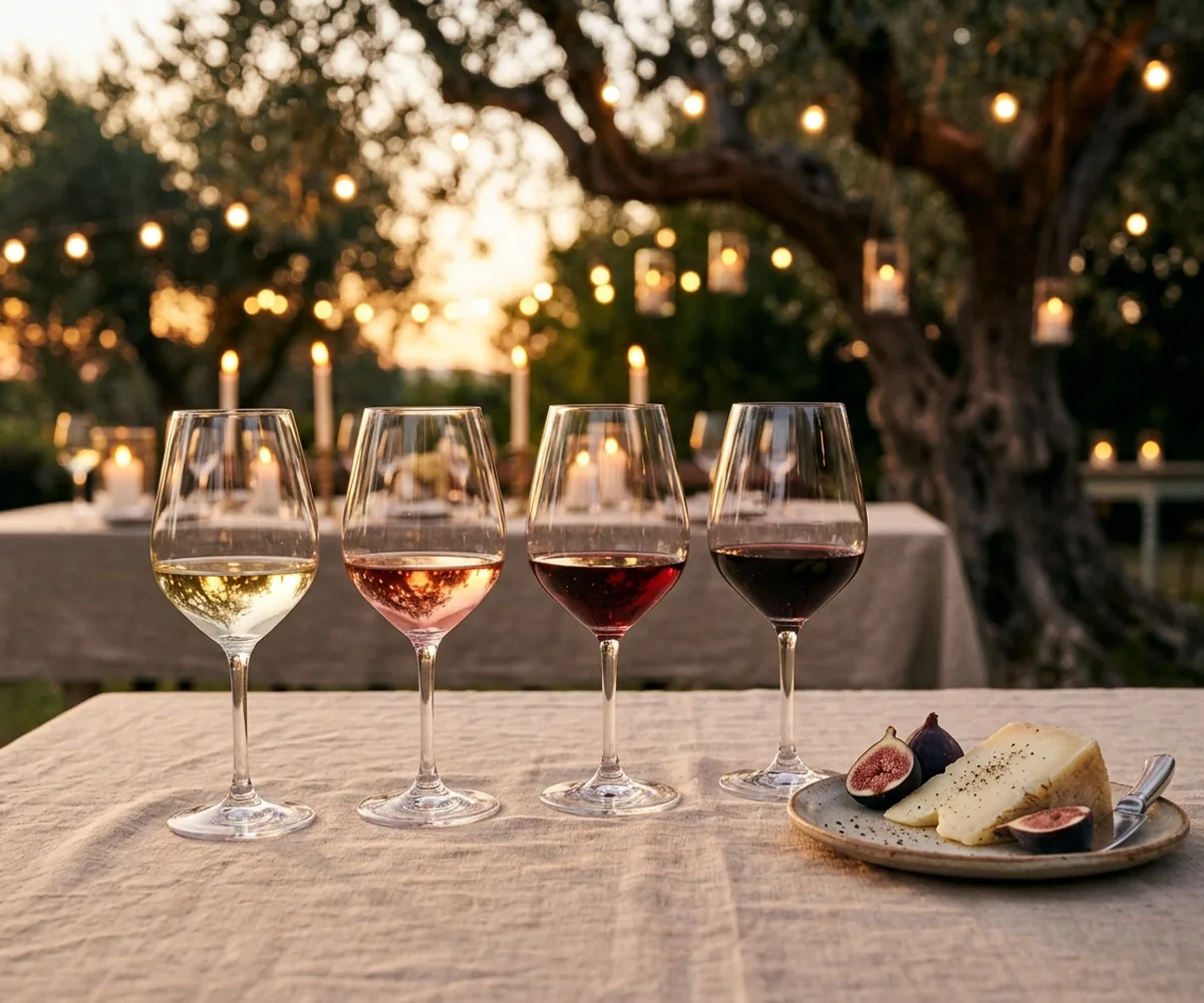 Glasses of Italian red and white wine poured for a wine tasting in Rome