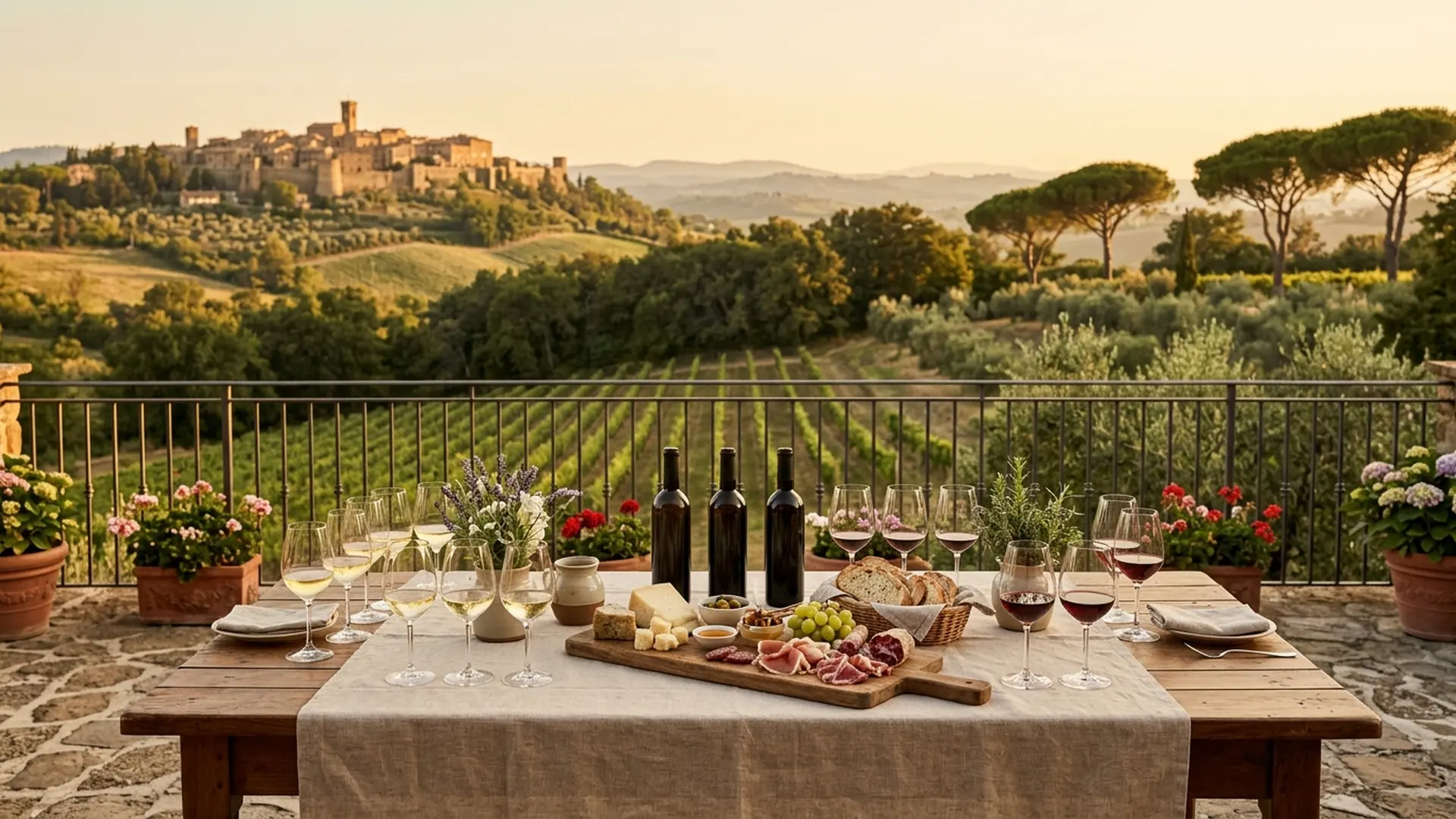 Winery terrace above vineyards in the hills of Lazio, set for one of our wine tours from Rome